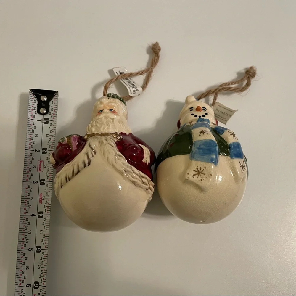 Department 56 Santa and Snowman‎ Ceramic ornaments 4” Round Belly